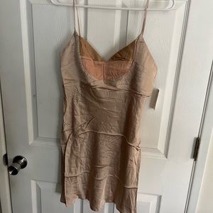 New Anthropologie color block satin slip mini dress dusty rose size medium